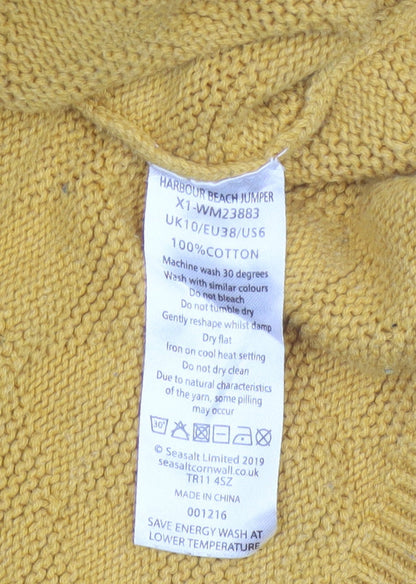 Seasalt Cornwall Women Yellow UK 10 Cotton Geometric Boat Neck Jumper
