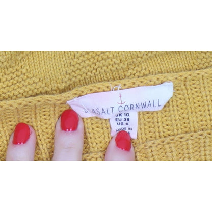 Seasalt Cornwall Women Yellow UK 10 Cotton Geometric Boat Neck Jumper
