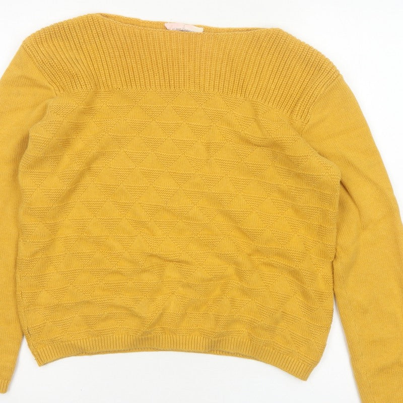 Seasalt Cornwall Women Yellow UK 10 Cotton Geometric Boat Neck Jumper