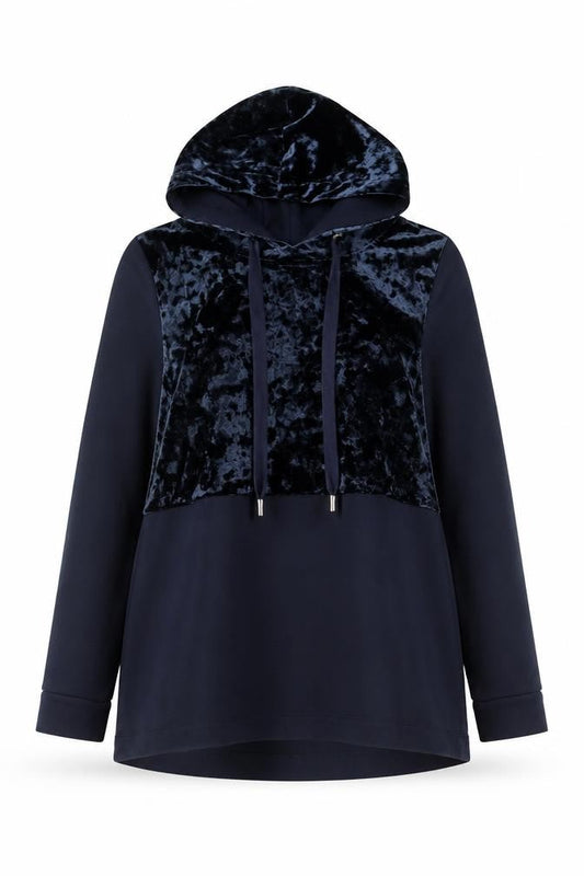 ONLY Women’s Blue M Pullover Hoodie Velvet Panel Long Sleeve