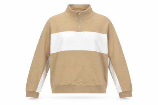 New Look Women’s Beige White Colourblock Quarter Zip Sweatshirt L