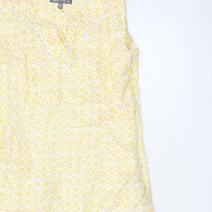 Laura Ashley Women Yellow Floral Linen UK 8 Sleeveless Shift Midi Dress