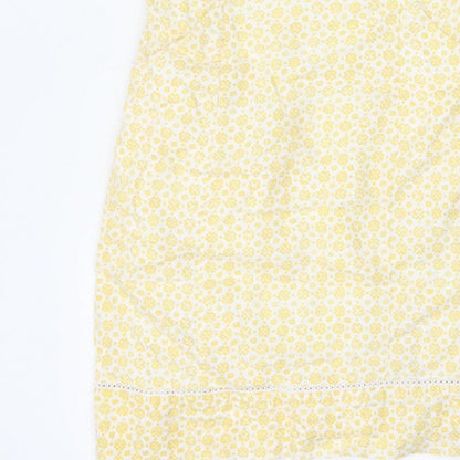 Laura Ashley Women Yellow Floral Linen UK 8 Sleeveless Shift Midi Dress