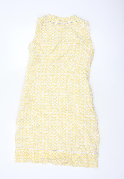 Laura Ashley Women Yellow Floral Linen UK 8 Sleeveless Shift Midi Dress