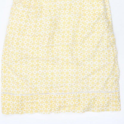 Laura Ashley Women Yellow Floral Linen UK 8 Sleeveless Shift Midi Dress