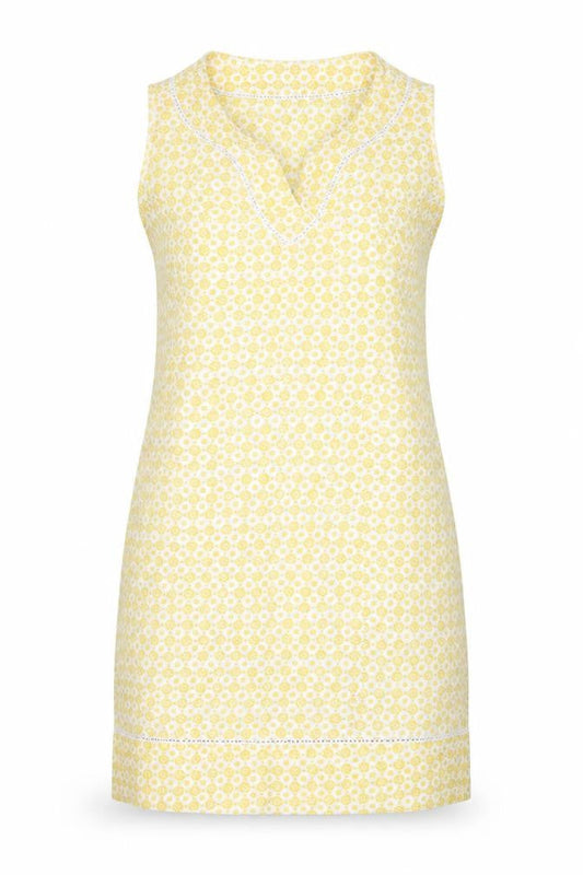 Laura Ashley Women Yellow Floral Linen UK 8 Sleeveless Shift Midi Dress