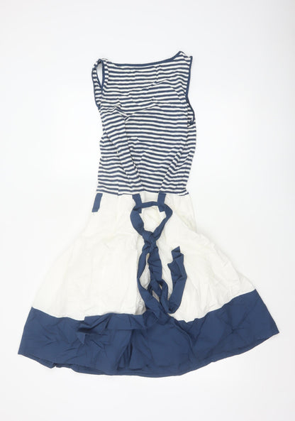 Tom Joule Women Blue White Stripe Fit & Flare Dress UK 10