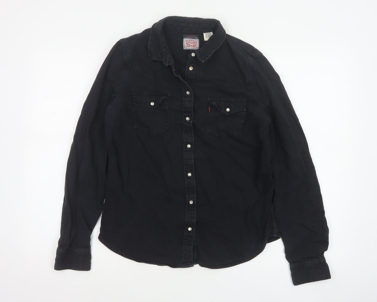 Levi's Women Black M Classic Fit Western Denim Button-Up Shirt