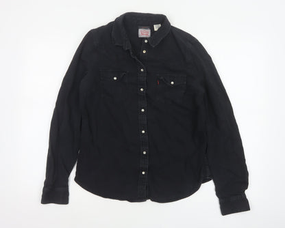 Levi's Women Black M Classic Fit Western Denim Button-Up Shirt