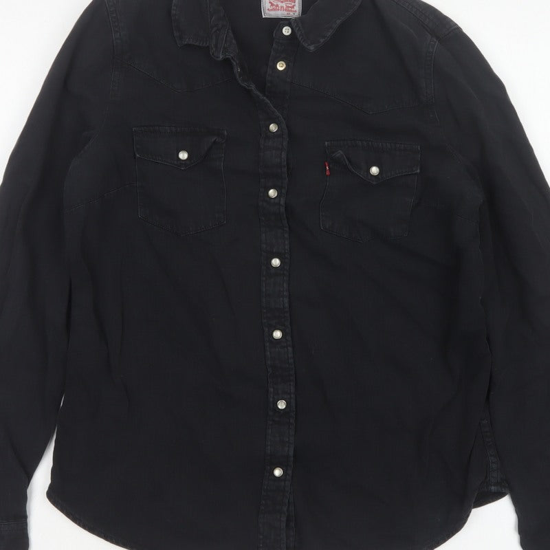 Levi's Women Black M Classic Fit Western Denim Button-Up Shirt