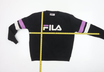 Fila Women’s Black M Pullover Sweatshirt Purple White Logo Crew Neck
