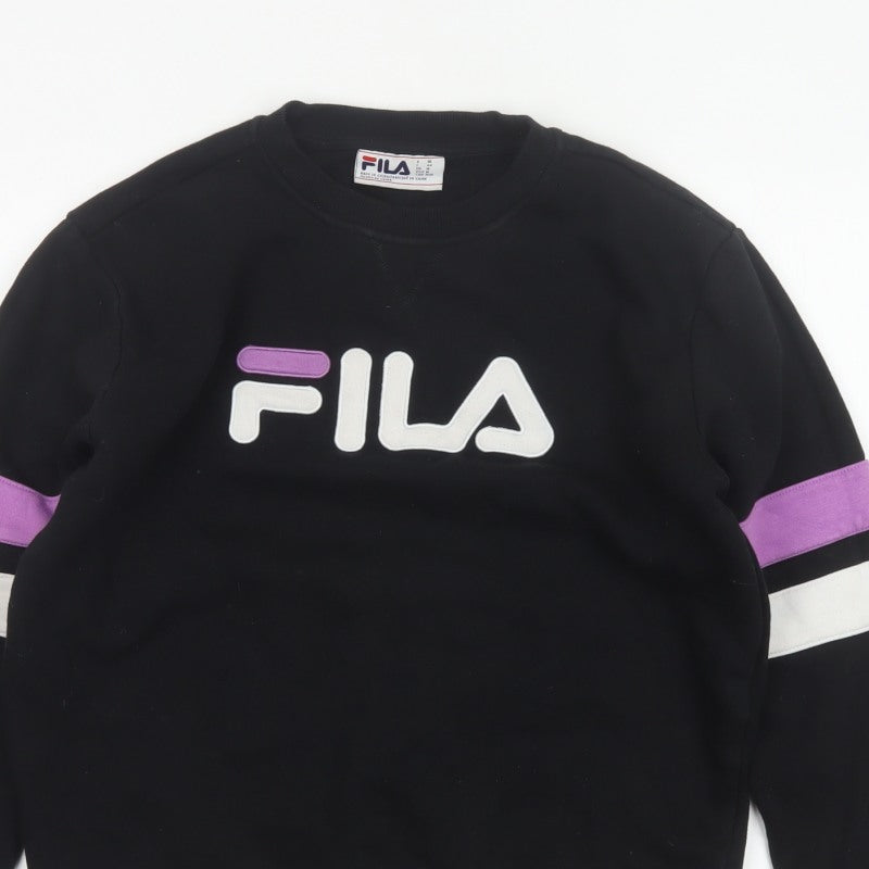 Fila Women’s Black M Pullover Sweatshirt Purple White Logo Crew Neck