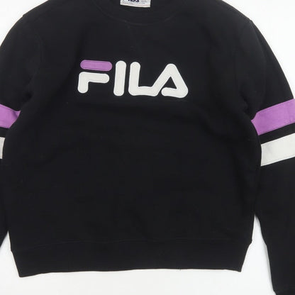 Fila Women’s Black M Pullover Sweatshirt Purple White Logo Crew Neck