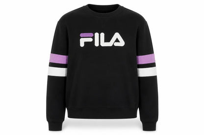 Fila Women’s Black M Pullover Sweatshirt Purple White Logo Crew Neck