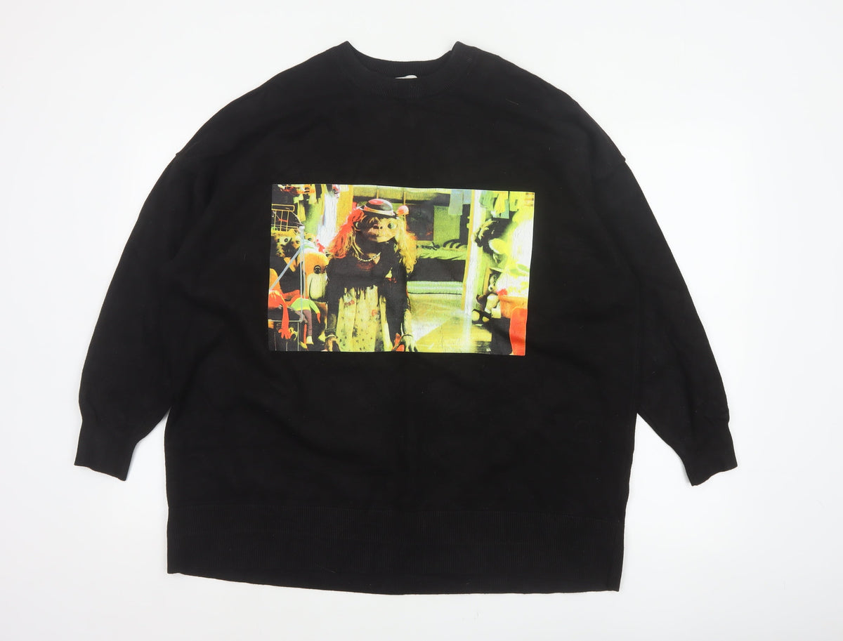 Zara Women Black Size S Graphic Print Crew Neck Knit Jumper
