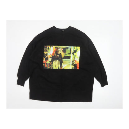 Zara Women Black Size S Graphic Print Crew Neck Knit Jumper