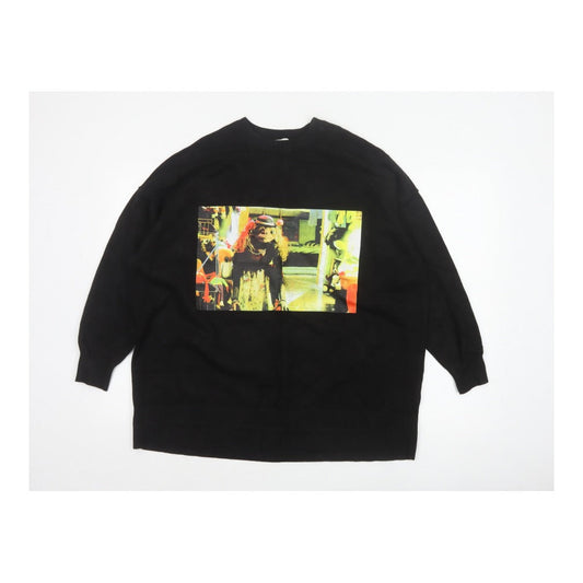 Zara Women Black Size S Graphic Print Crew Neck Knit Jumper