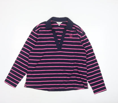Joules Women Blue Pink Striped Long Sleeve Jersey Polo Top UK 12