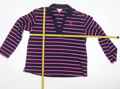 Joules Women Blue Pink Striped Long Sleeve Jersey Polo Top UK 12