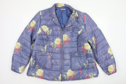 Joe Browns Women’s Blue Floral Puffer Jacket UK 24 Quilted Padded