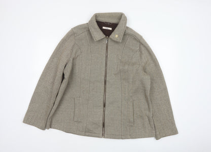 Marks & Spencer Women Brown UK 20 Herringbone Zip Jacket Collared