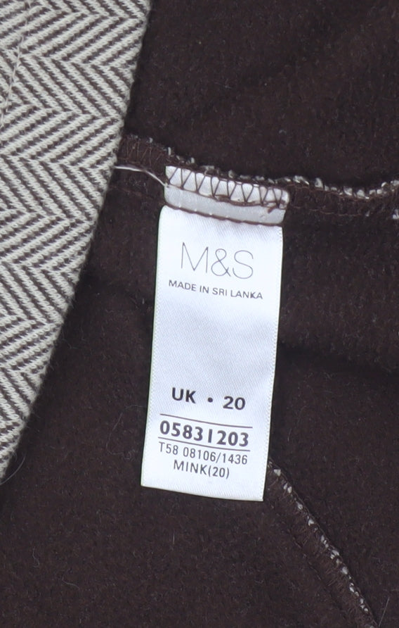 Marks & Spencer Women Brown UK 20 Herringbone Zip Jacket Collared