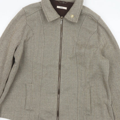 Marks & Spencer Women Brown UK 20 Herringbone Zip Jacket Collared