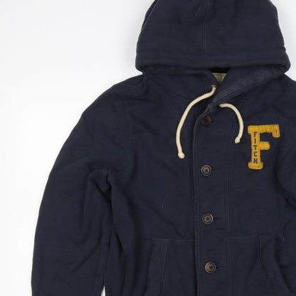 Abercrombie & Fitch Men's Navy L Hooded Button College Jacket