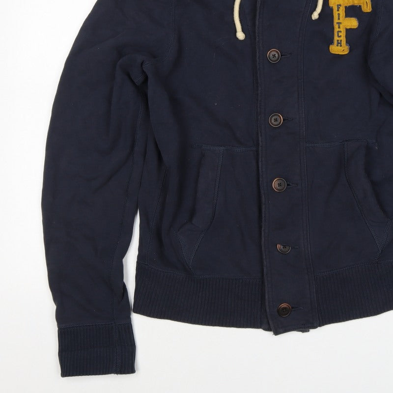 Abercrombie & Fitch Men's Navy L Hooded Button College Jacket