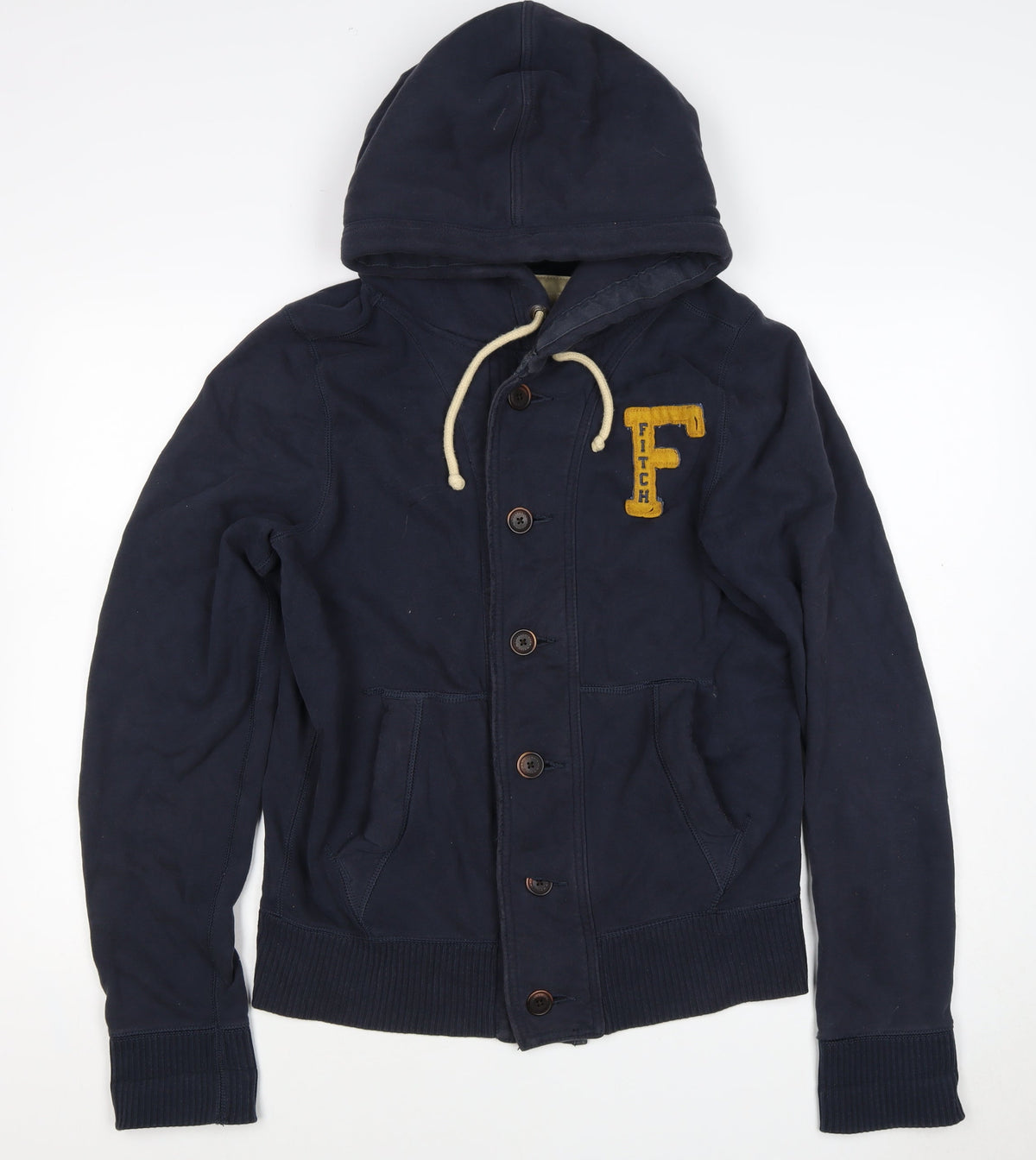 Abercrombie & Fitch Men's Navy L Hooded Button College Jacket