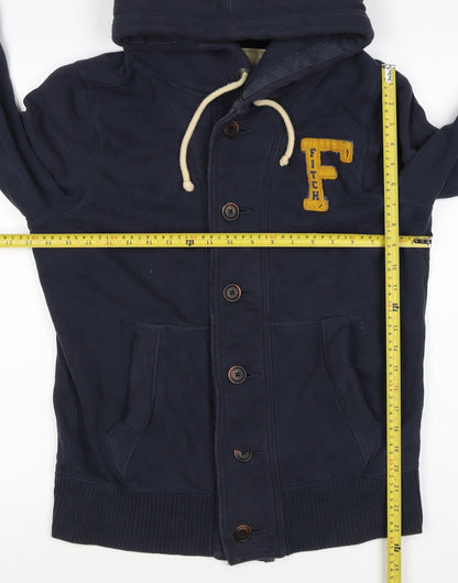 Abercrombie & Fitch Men's Navy L Hooded Button College Jacket