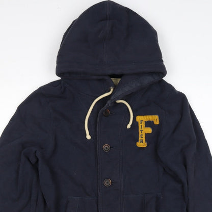 Abercrombie & Fitch Men's Navy L Hooded Button College Jacket