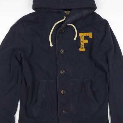 Abercrombie & Fitch Men's Navy L Hooded Button College Jacket