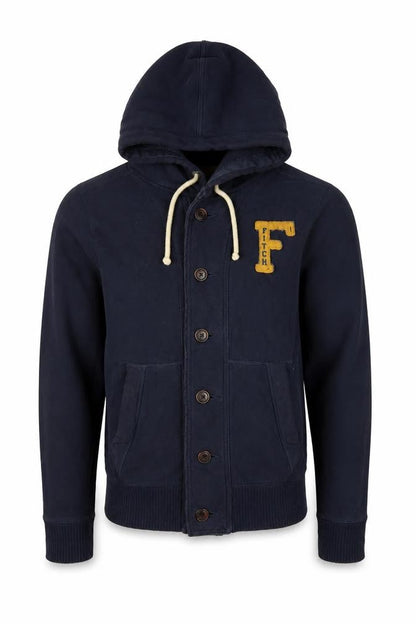 Abercrombie & Fitch Men's Navy L Hooded Button College Jacket