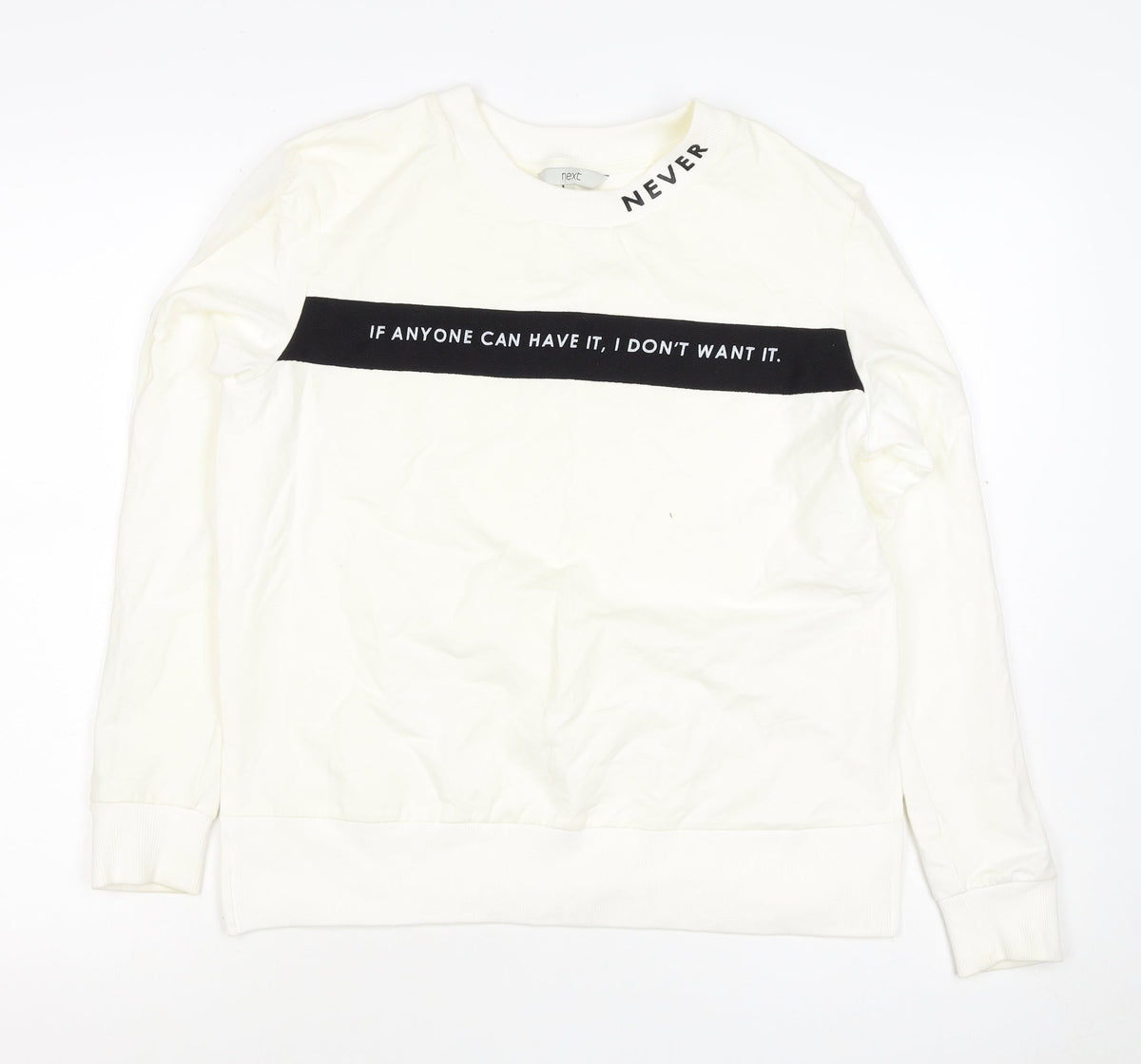 Next Women’s Ivory UK 8 Pullover Sweatshirt Quote Graphic Cotton Blend