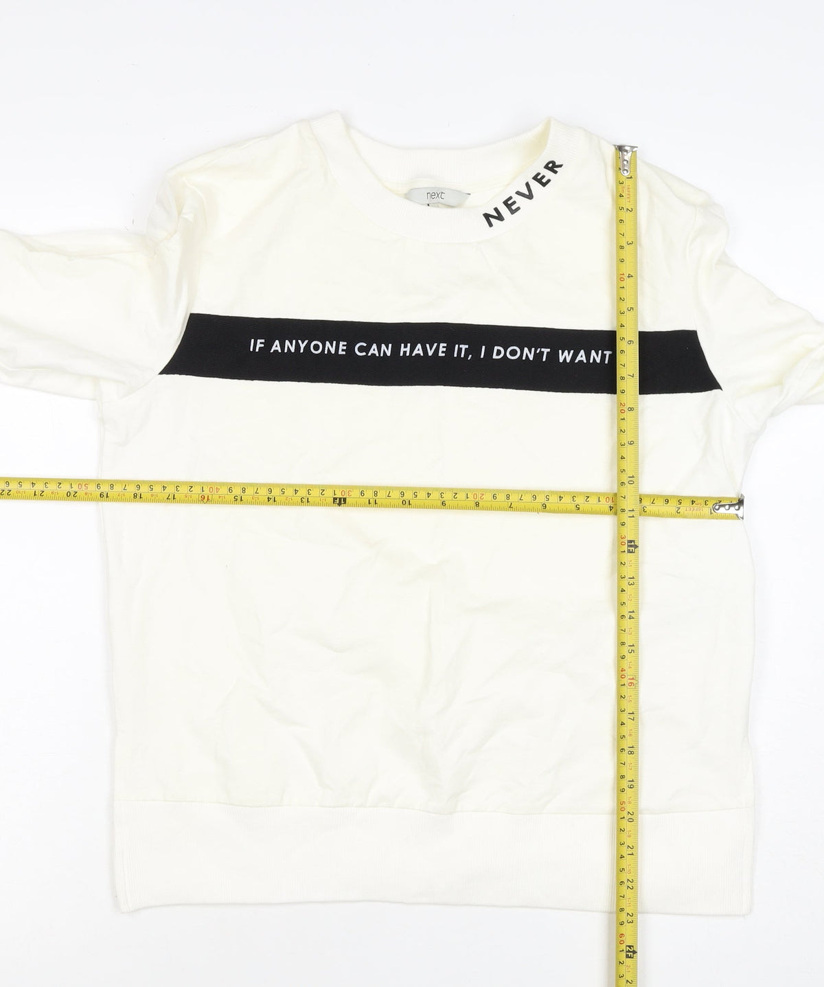 Next Women’s Ivory UK 8 Pullover Sweatshirt Quote Graphic Cotton Blend