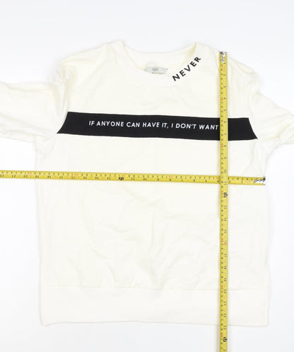 Next Women’s Ivory UK 8 Pullover Sweatshirt Quote Graphic Cotton Blend