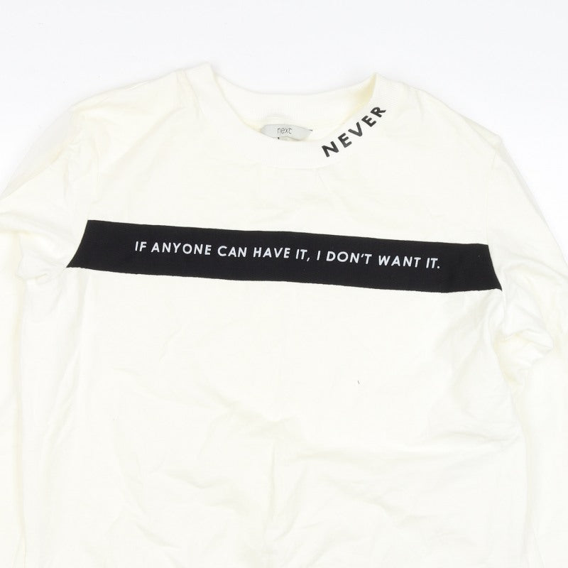 Next Women’s Ivory UK 8 Pullover Sweatshirt Quote Graphic Cotton Blend