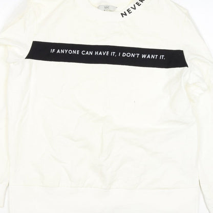 Next Women’s Ivory UK 8 Pullover Sweatshirt Quote Graphic Cotton Blend