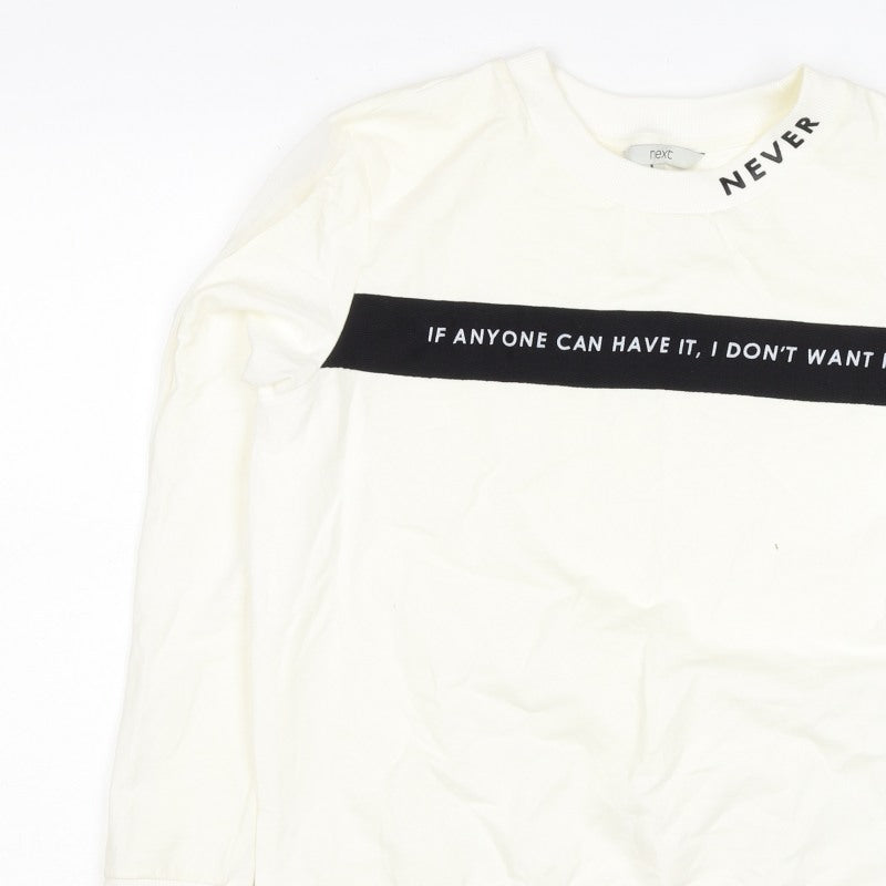 Next Women’s Ivory UK 8 Pullover Sweatshirt Quote Graphic Cotton Blend
