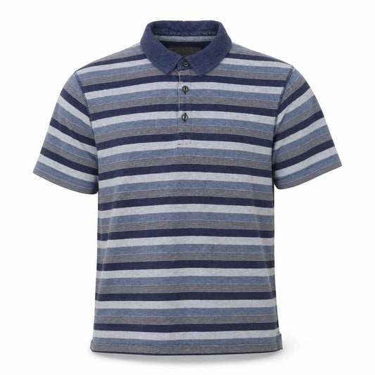 Front view of Rocha John Rocha Men’s Blue Striped Cotton Polo Shirt L Short Sleeve