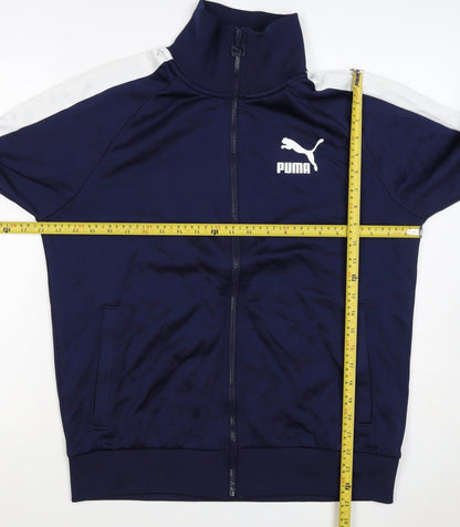 Puma Men's Blue M Full Zip Track Sweatshirt White Stripe Pockets