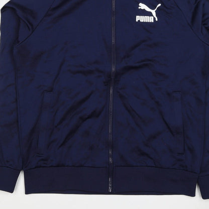 Puma Men's Blue M Full Zip Track Sweatshirt White Stripe Pockets
