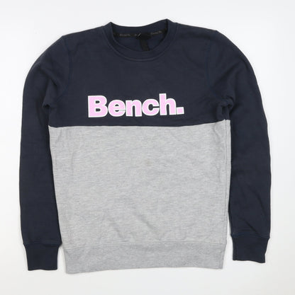 Bench Women’s Grey & Black Colourblock Logo Pullover Sweatshirt UK 10
