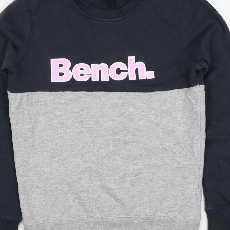 Bench Women’s Grey & Black Colourblock Logo Pullover Sweatshirt UK 10