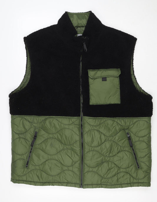 Back view of TU Men’s Green Black XL Quilted Fleece Padded Bodywarmer Jacket