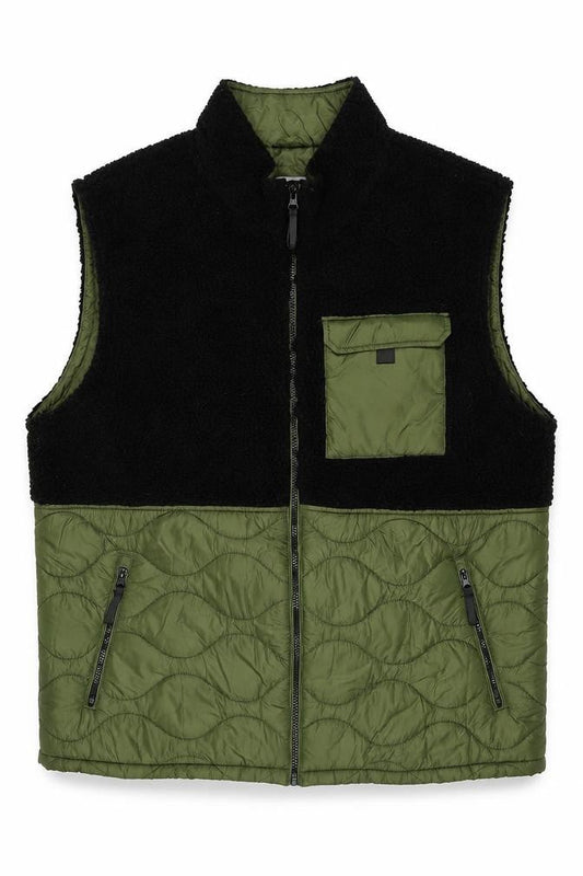 Front view of TU Men’s Green Black XL Quilted Fleece Padded Bodywarmer Jacket