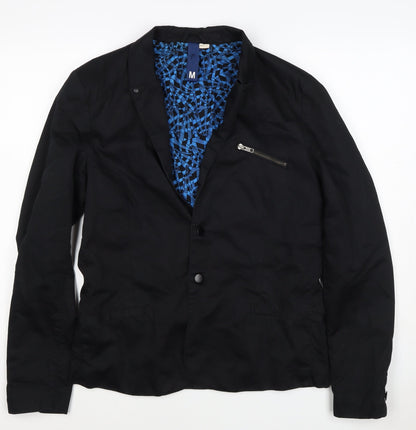 H&M Divided Women's Black Blue Geometric Cotton Blazer Jacket Size M