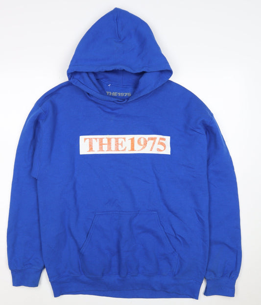 Back view of The 1975 Men’s Blue L Pullover Hoodie Music Tour Graphic Pocket