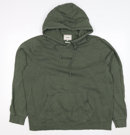 GUESS Men’s Green XL Regular Fit Pullover Logo Hoodie Fleece